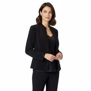 Talbots Petites 100% Silk Beaded Evening Jacket Blazer NWT Black 12P